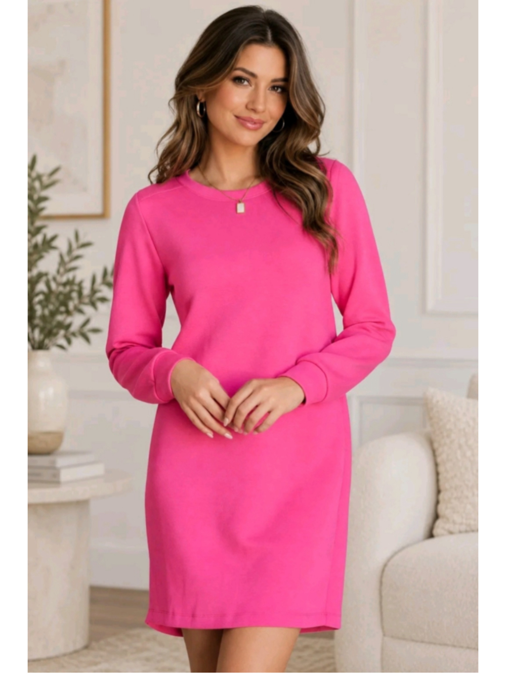Women's Dear Scarlett Long Sleeve Sweatshirt Dress Pink Plus Size 3X